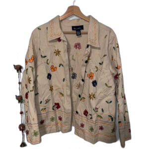 Denim & Co Women's Cream and Tan embroidered Jacket